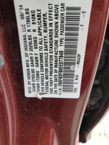 19XFB2F80EE077849 - 2014 HONDA CIVIC EX MAROON photo 12