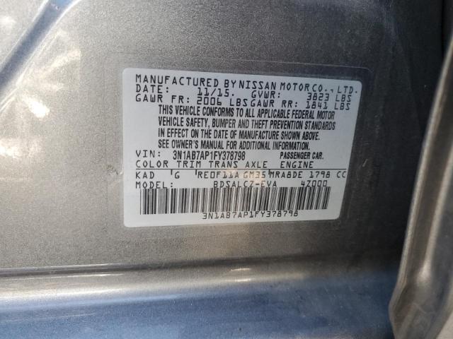 3N1AB7AP1FY378798 - 2015 NISSAN SENTRA S GRAY photo 12