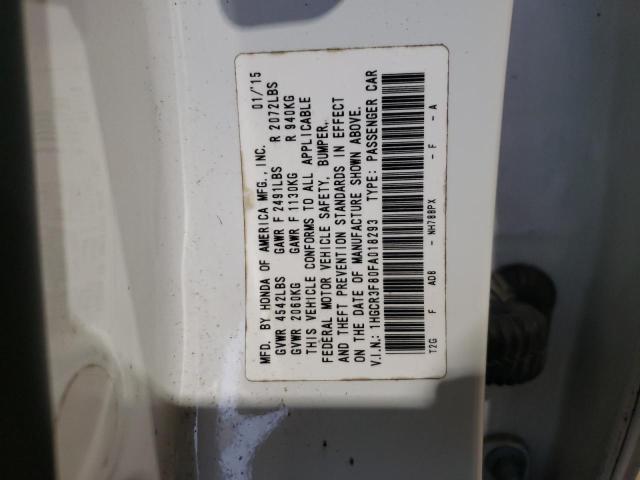 1HGCR3F80FA018293 - 2015 HONDA ACCORD EXL WHITE photo 12