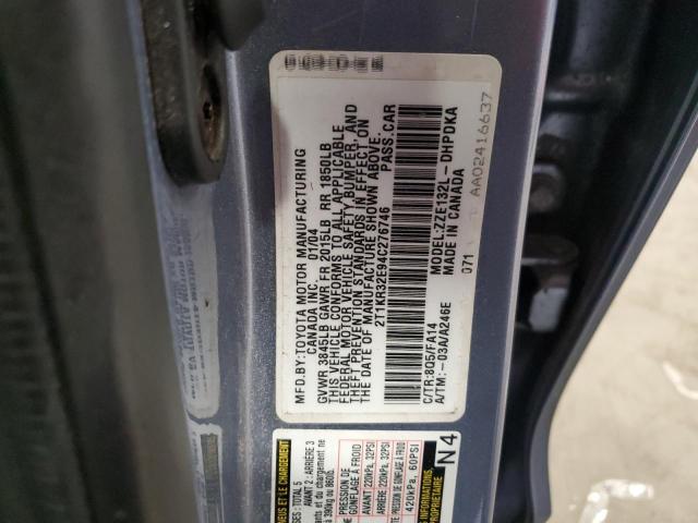 2T1KR32E94C276746 - 2004 TOYOTA MATRIX XR GRAY photo 12