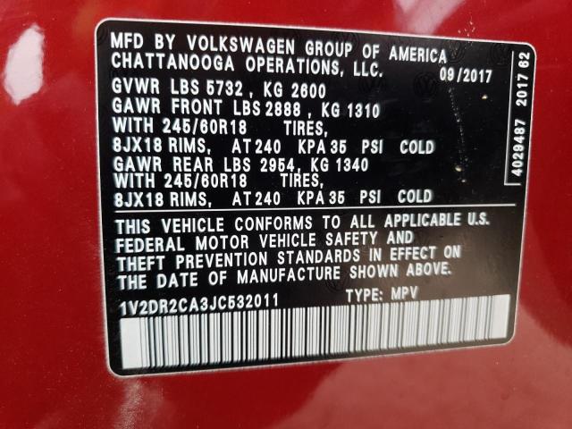 1V2DR2CA3JC532011 - 2018 VOLKSWAGEN ATLAS SE RED photo 13