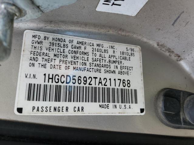 1HGCD5692TA211768 - 1996 HONDA ACCORD VALUE SILVER photo 12