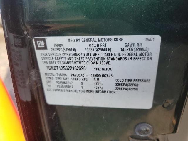 1GKDT13S322182526 - 2002 GMC ENVOY Կանաչ լուսանկար 13