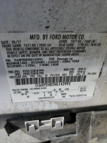 1FAHP2H82HG142993 - 2017 FORD TAURUS SEL WHITE photo 12