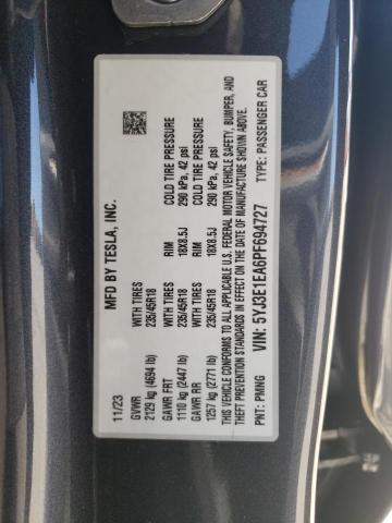 5YJ3E1EA6PF694727 - 2023 TESLA MODEL 3 GRAY photo 13