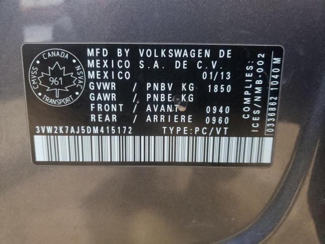 3VW2K7AJ5DM415172 - 2013 VOLKSWAGEN JETTA BASE Մոխրագույն լուսանկար 13