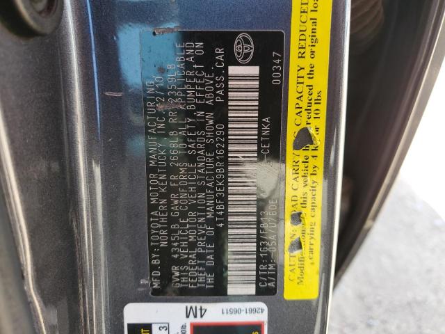 4T4BF3EK9BR162290 - 2011 TOYOTA CAMRY BASE SILVER photo 12