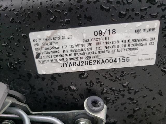 JYARJ28E2KA004155 - 2019 YAMAHA YZFR6 GRAY photo 9