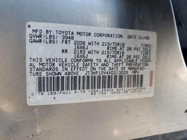 JT3HP10V4X0213029 - 1999 TOYOTA RAV4 SILVER photo 13