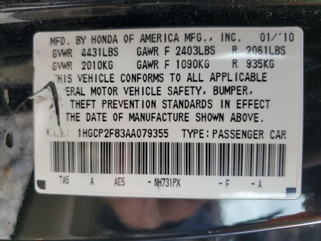 1HGCP2F83AA079355 - 2010 HONDA ACCORD EXL BLACK photo 13