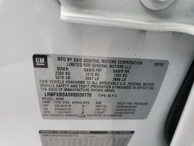 LRBFXBSA8HD038778 - 2017 BUICK ENVISION ESSENCE Սպիտակ լուսանկար 13