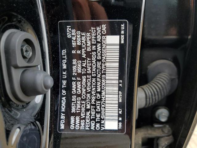 SHHFK7H43MU230819 - 2021 HONDA CIVIC SPORT 黑色 照片 12