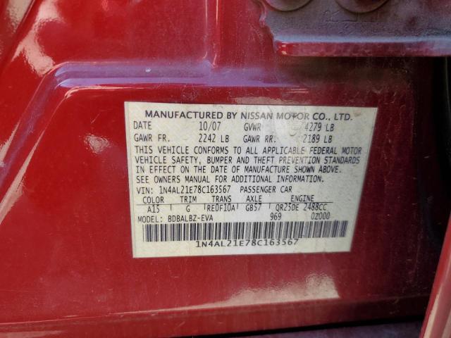 1N4AL21E78C163567 - 2008 NISSAN ALTIMA 2.5 RED photo 12