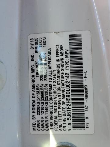 5J6TF2H59DL002142 - 2013 HONDA CROSSTOUR EXL თეთრი ფოტო 13