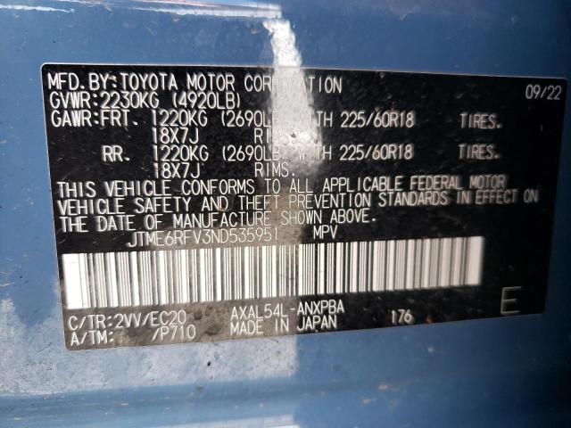 JTME6RFV3ND535951 - 2022 TOYOTA RAV4 XSE BLUE photo 13