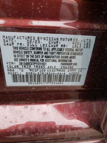 3N1AB8CV7PY231601 - 2023 NISSAN SENTRA SV MAROON photo 12