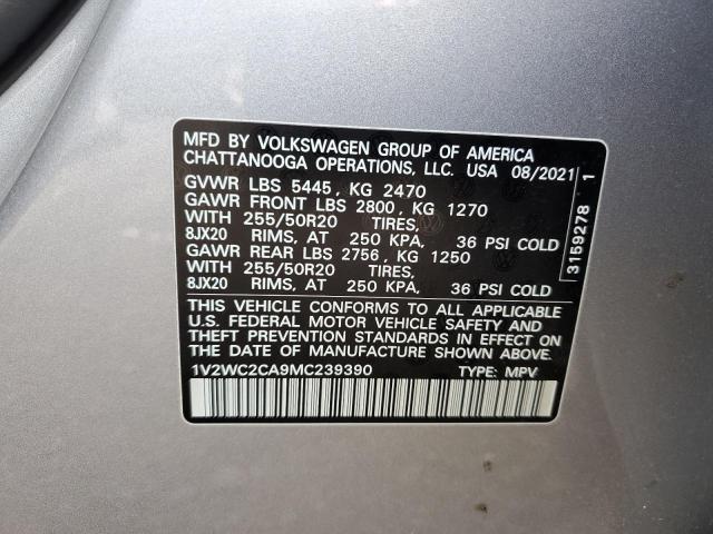 1V2WC2CA9MC239390 - 2021 VOLKSWAGEN ATLAS CROS SE Серебристый фото 13