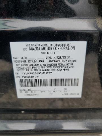 1YVHP82B495M01797 - 2009 MAZDA 6 S BLACK photo 12