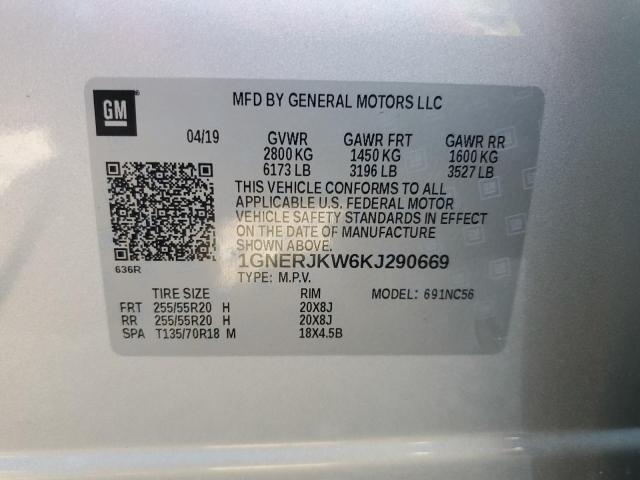 1GNERJKW6KJ290669 - 2019 CHEVROLET TRAVERSE RS SILVER photo 13