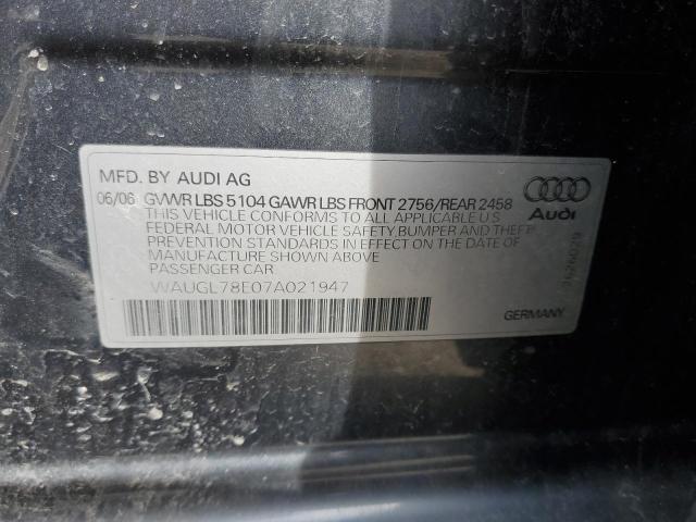 WAUGL78E07A021947 - 2007 AUDI NEW S4 QUATTRO GRAY photo 12