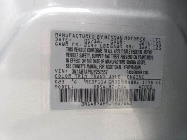 3N1AB7AP9JY257557 - 2018 NISSAN SENTRA S SILVER photo 12