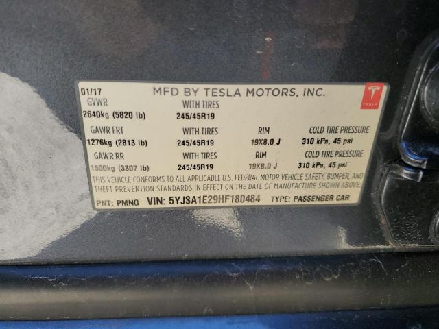 5YJSA1E29HF180484 - 2017 TESLA MODEL S GRAY photo 12