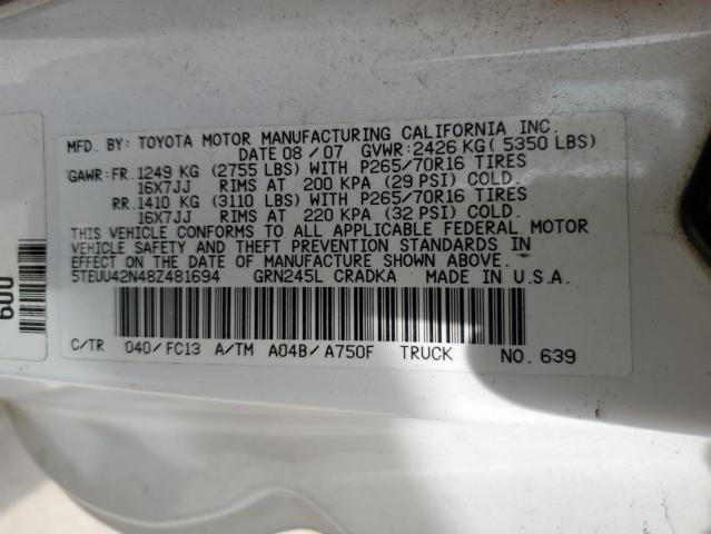 5TEUU42N48Z481694 - 2008 TOYOTA TACOMA ACCESS CAB WHITE photo 12