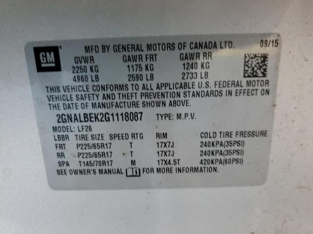 2GNALBEK2G1118087 - 2016 CHEVROLET EQUINOX LS SILVER photo 12