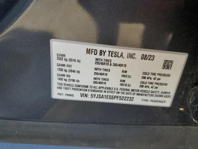 5YJSA1E55PF522232 - 2023 TESLA MODEL S GRAY photo 12