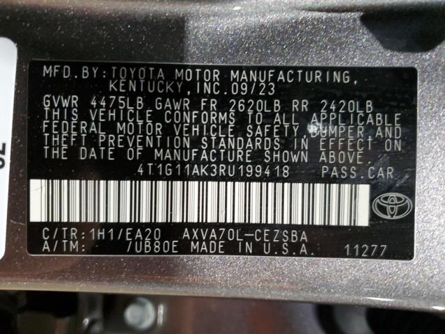 4T1G11AK3RU199418 - 2024 TOYOTA CAMRY SE NIGHT SHADE GRAY photo 12