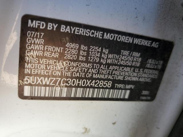 5UXWZ7C30H0X42858 - 2017 BMW X3 SDRIVE28I WHITE photo 12