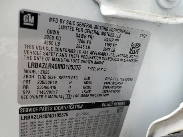 LRBAZLR40MD105376 - 2021 BUICK ENVISION PREFERRED WHITE photo 12