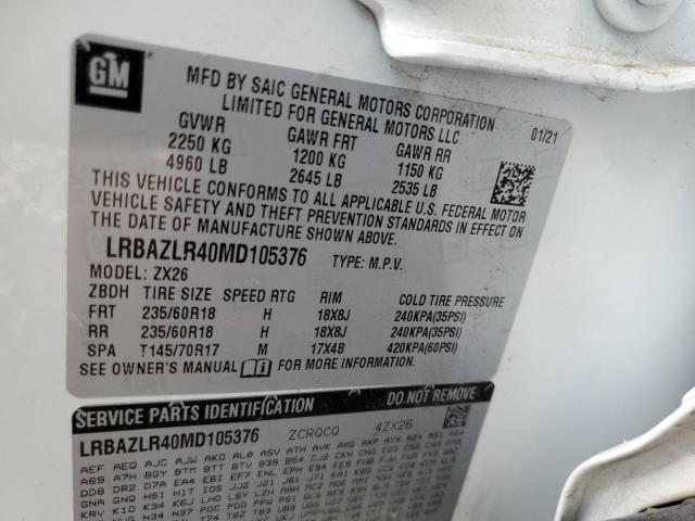 LRBAZLR40MD105376 - 2021 BUICK ENVISION PREFERRED WHITE photo 12