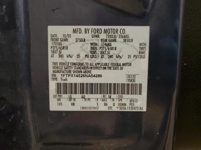 1FTPX14526NA54286 - 2006 FORD F150 BLUE photo 12