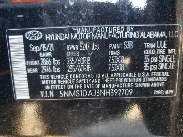 5NMS1DAJ3NH392709 - 2022 HYUNDAI SANTA FE SE BLACK photo 14