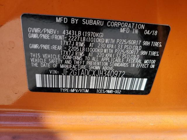 JF2GTADCXJH340972 - 2018 SUBARU CROSSTREK PREMIUM ORANGE photo 13