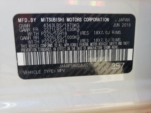 JA4AP3AU2JU021732 - 2018 MITSUBISHI OUTLANDER ES WHITE photo 13