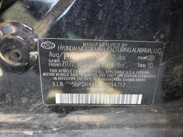 5NPDH4AE3CH094717 - 2012 HYUNDAI ELANTRA GLS BLACK photo 12