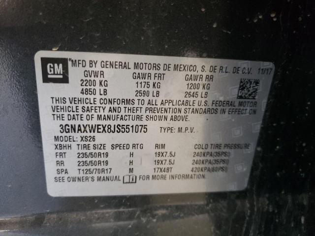 3GNAXWEX8JS551075 - 2018 CHEVROLET EQUINOX PREMIER CHARCOAL photo 12