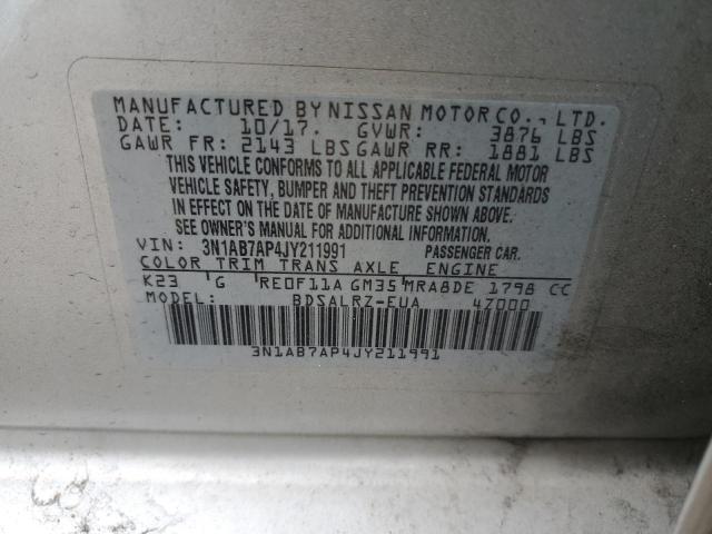 3N1AB7AP4JY211991 - 2018 NISSAN SENTRA S SILVER photo 12