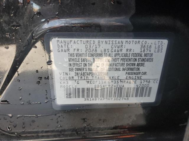 3N1AB7AP9HY302748 - 2017 NISSAN SENTRA S BLACK photo 12