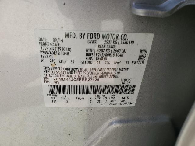 2FMDK4JC5EBB27128 - 2014 FORD EDGE SEL SILVER photo 14