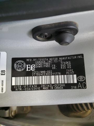 2T1BU4EE9DC011776 - 2013 TOYOTA COROLLA BASE Silber Foto 12