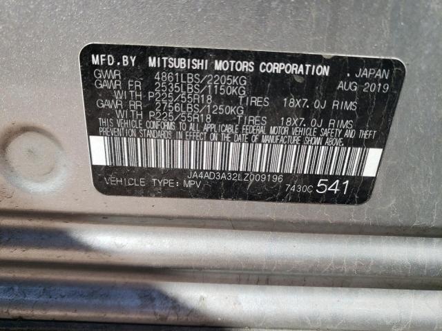 JA4AD3A32LZ009196 - 2020 MITSUBISHI OUTLANDER SE SILVER photo 14