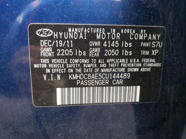 KMHDC8AE5CU144489 - 2012 HYUNDAI ELANTRA TO GLS BLUE photo 12