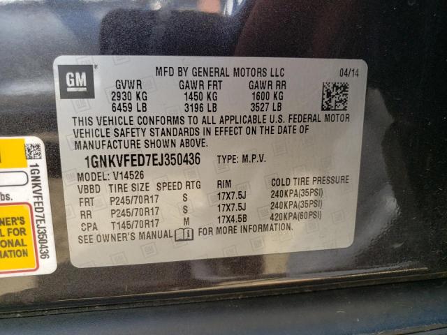 1GNKVFED7EJ350436 - 2014 CHEVROLET TRAVERSE LS GRAY photo 13