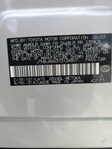 JTHBJ46G372134807 - 2007 LEXUS ES 350 SILVER photo 12