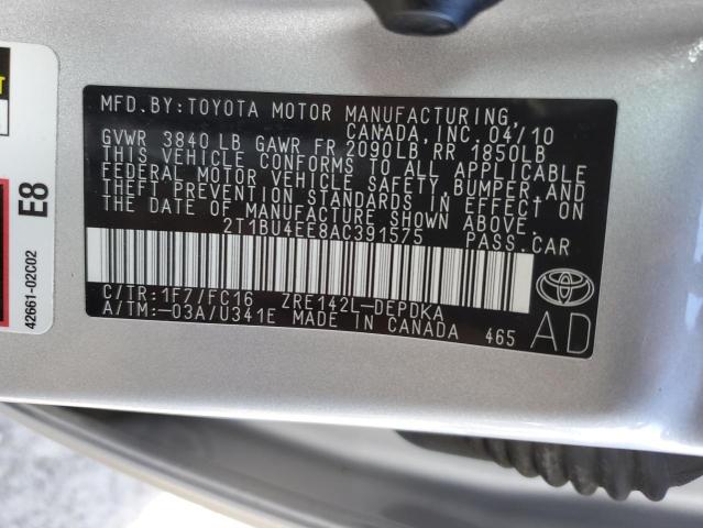 2T1BU4EE8AC391575 - 2010 TOYOTA COROLLA BASE SILVER photo 13