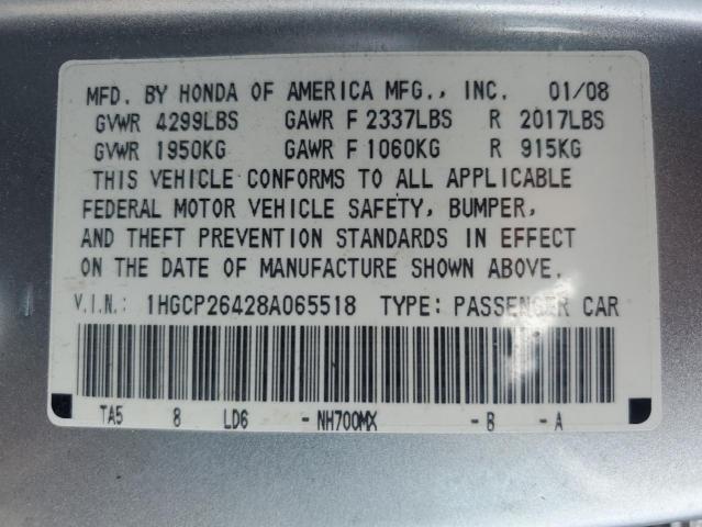 1HGCP26428A065518 - 2008 HONDA ACCORD LXP SILVER photo 12