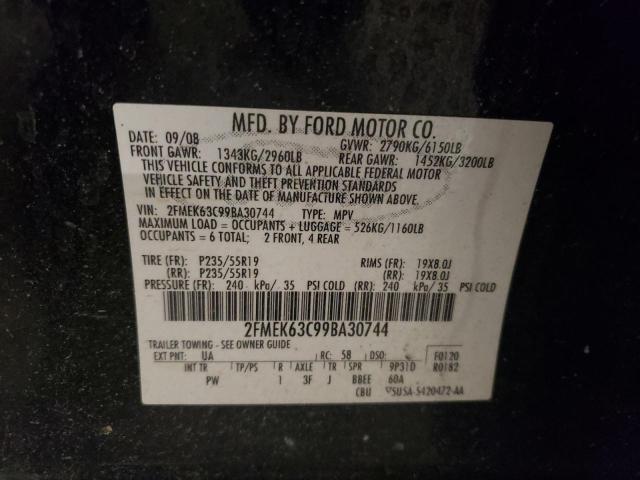 2FMEK63C99BA30744 - 2009 FORD FLEX LIMITED BLACK photo 12